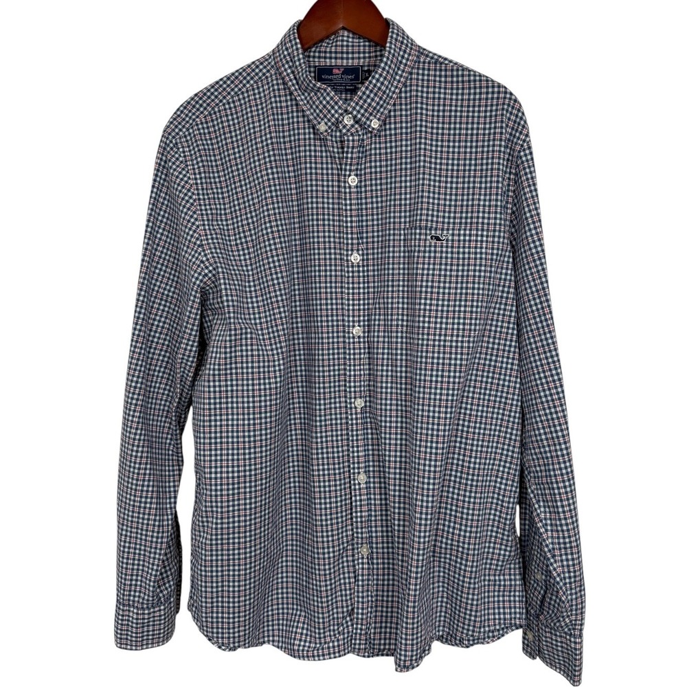 Vineyard Vines Slim Fit Tucker Shirt Mens XL Blue Red Gingham Cotton Button Down
